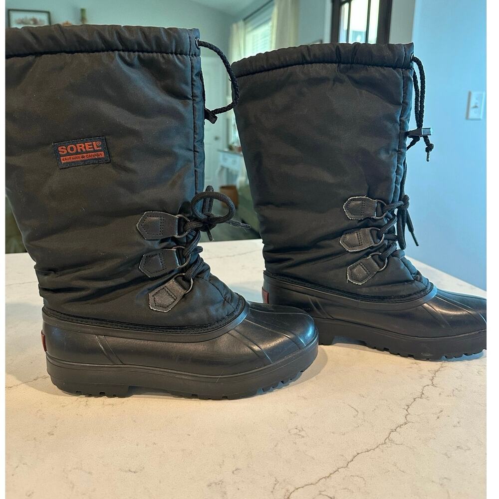 Vintage Sorel Kaufman Canada Womens 8 Black Snow Boots Felt Lined Pac Winter